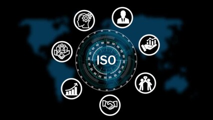 ISO Return on investment financial growth concept. Business, Technology, Internet and network concept ,Abstract technology symbols on a blue background. - Powered by Adobe