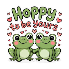 Fototapeta premium frogs are depicted joyfully holding hands and surrounded by small pink hearts