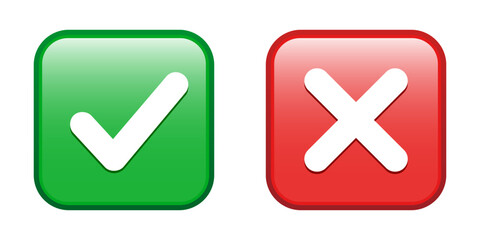 Green check mark and red cross mark emoji icon, approval and denial button sign