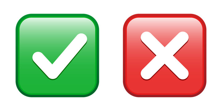 Green check mark and red cross mark emoji icon, approval and denial button sign