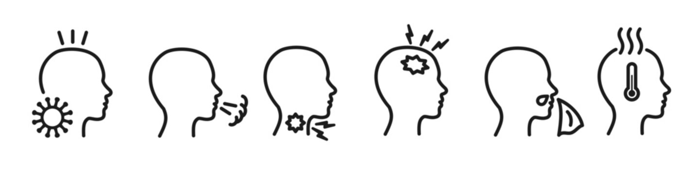 Disease symptoms virus icon set, cold sign