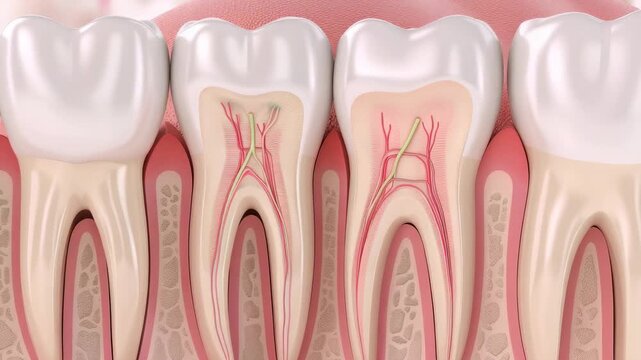 Cross-section view of healthy teeth and gums showcasing dental anatomy
