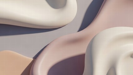 Abstract macro view of cosmetic cream strokes in pastel beige and pink tones, soft shadows and smooth texture, skin care and beauty concept.