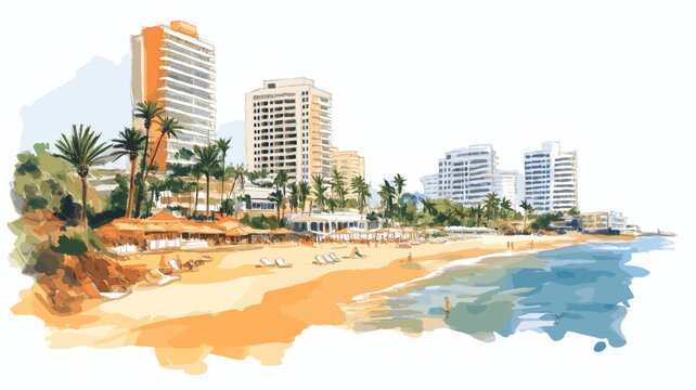 Punta del Este Beach Resort. Punta del Este Beach Resort hand drawn watercolor illustration