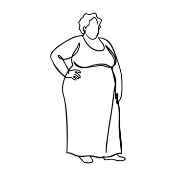 Dibujo sencillo con l&iacute;neas de mujer con sobrepeso de pie