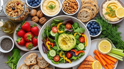 Assorted Healthy Food on Table Top.