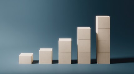 Growing Stack of Beige Cubes on a Blue Background for Business Use