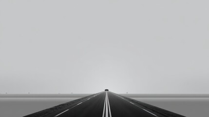 Serene Empty Road Leading into Fog with Car on Horizon