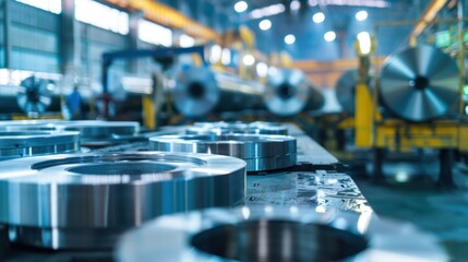 Industrial Manufacturing Facility with Metal Rolls and Machinery