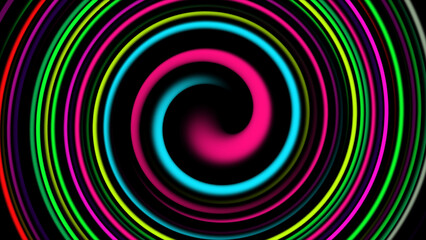 Hypnotic Neon Spiral: Vibrant Abstract Background with Glowing Concentric Curves and Dynamic Motion