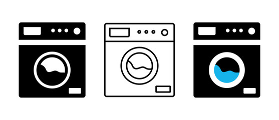 Washing machine icon set. Vector black icon isolated on white background.