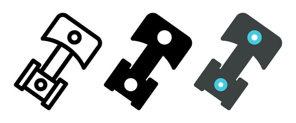 Piston and connecting rod. Vector icons set isolated on white background.