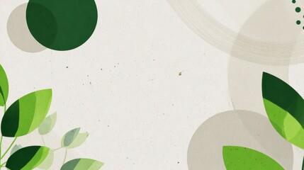 Abstract Green Leaves on Light Background with Circles and Shapes