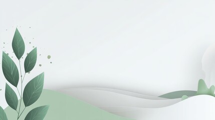 Abstract Minimalist Background with Green Leaves and Soft Lines