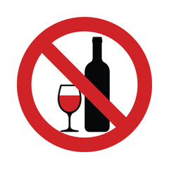 no alcohol sign with wine bottle and glass prohibited