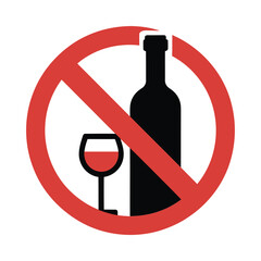 no alcohol allowed sign with wine bottle and glass