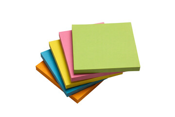 Colorful stack of sticky notes on transparent background post-it reminders memorandum isolated multicolor paper office supplies green yellow pink blue orange