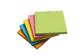 Colorful stack of sticky notes on transparent background post-it reminders memorandum isolated multicolor paper office supplies green yellow pink blue orange