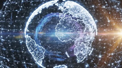 Dynamic abstract digital sphere with glowing particles exploding outwards creating a vibrant futuristic network of light and energy symbolizing global connectivity data flow and technological advance. - Powered by Adobe