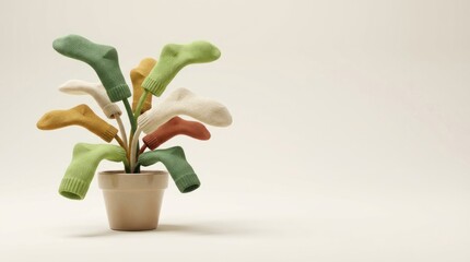 Colorful sock plant in a pot with playful arrangement