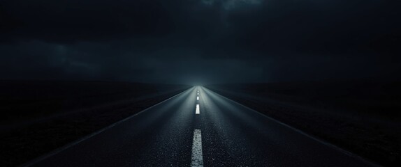Night Road Under a Dark Sky, an Atmospheric and Dramatic Landscape