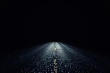 Road disappearing into dark abyss in the night with the road line  leading