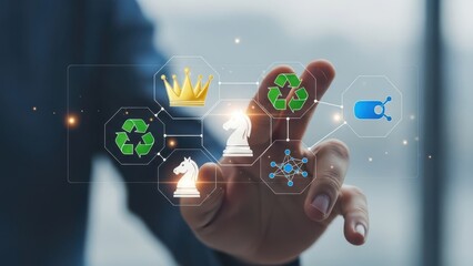 Interactive digital interface showcasing sustainability and strategy