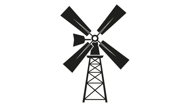 Simple black and white illustration of a traditional windmill.