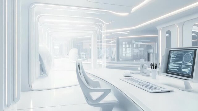 Video A computer sitting on a white desk, a simple workspace