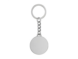 Metal keychain with blank disc isolated on transparent background