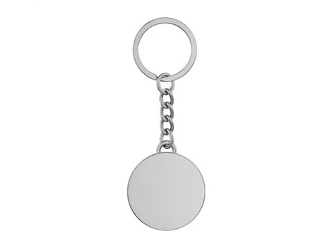Metal keychain with blank disc isolated on transparent background