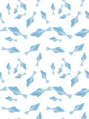 Fototapeta premium Seamless blue fish school pattern for seafood market branding and aquarium giftware