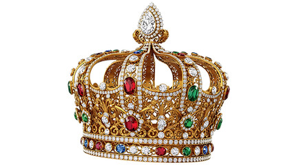 Ornate Royal Gold Crown Adorned with Rubies Emeralds Sapphires and Diamonds