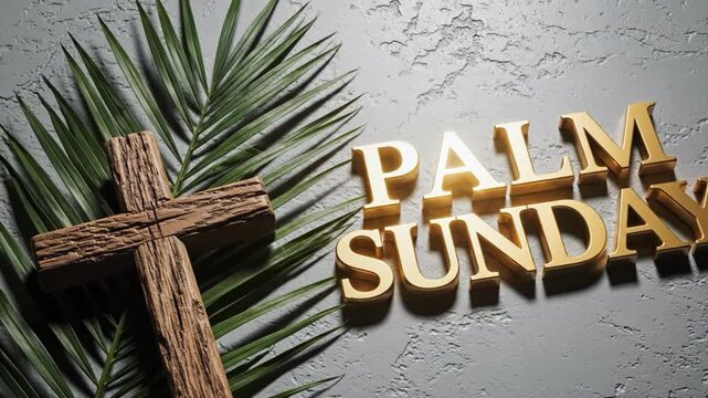 Palm sunday symbolism with cross and leaves