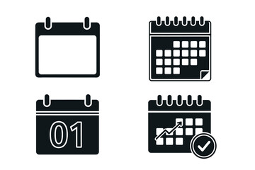 Set of calendar icons in black and white for planning and organization