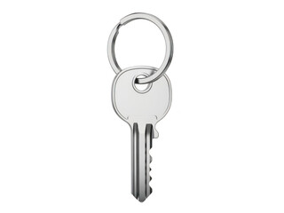Metal key with ring attachment isolated on transparent background
