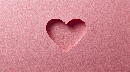 Pink minimalist heart shape debossed on textured paper background