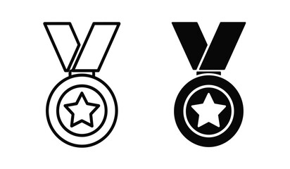 Two star shaped medals with ribbons in black and white colors