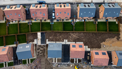 Aerial view of a residential construction site at Taylor Wimpey, Ripon.
