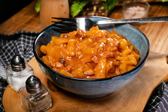 Lecho - stew with peppers, onions and sausages.
