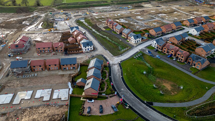Aerial View of Housing Development Construction Site at Taylor Wimpey, Ripon.