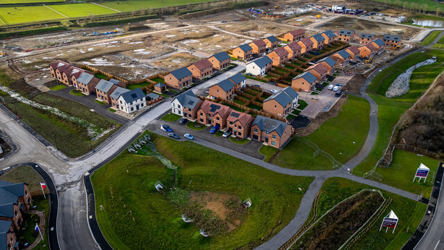 Aerial View of Suburban Housing Development Construction at Taylor Wimpey, Ripon.