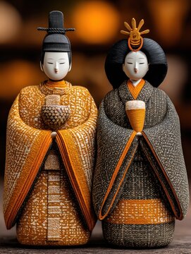Traditional Japanese Doll in Colorful Kimono and Sakk&Aring; Design