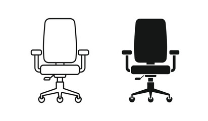 Two office chairs one outlined and one filled in black