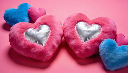 Adorable heart shaped pillows in pink and blue for Valentine's Day