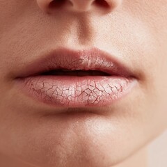 Fototapeta premium close-up of dry chapped lips with visible dehydration lines