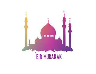 Colorful mosque silhouette with eid mubarak text on white background P N G A I G E N E R A T E D isolated on a transparent background
