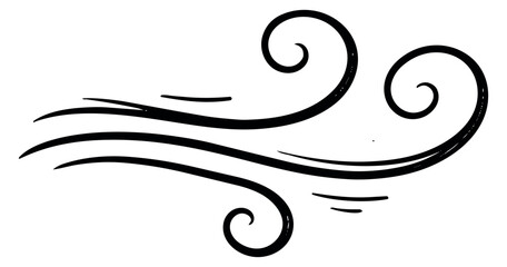 Fototapeta premium Hand drawn line art illustration of wind depicting flowing movement for weather designs