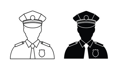 Vector illustrations of police officers in black and white colors