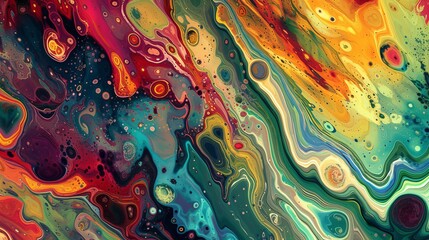 Abstract background of colorful liquid marble texture. Vibrant fluid art with swirling acrylic paint in motion
